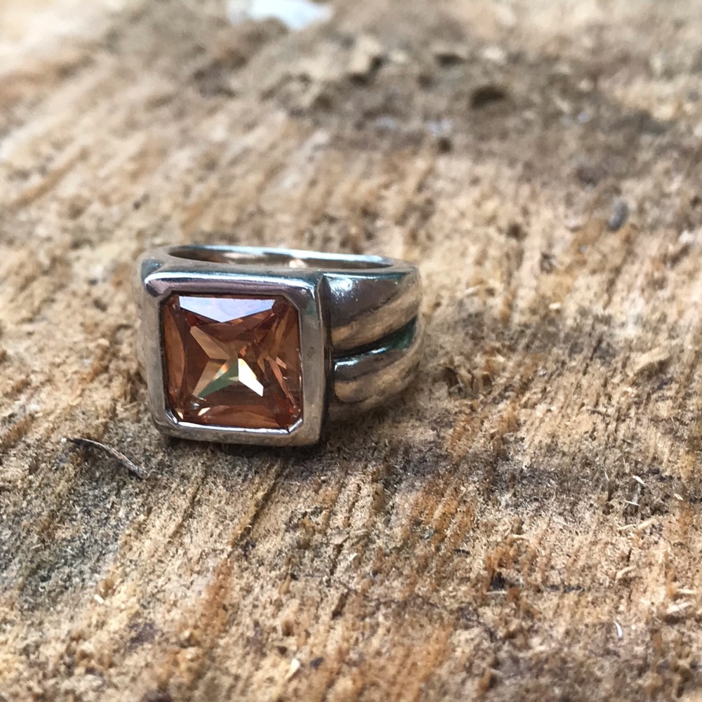 CZ Yellow Sterling Silver Men’s Ring - Picture 2 of 8